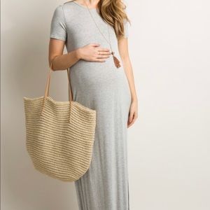 Heather Grey Basic Side Slit Maternity Maxi Dress